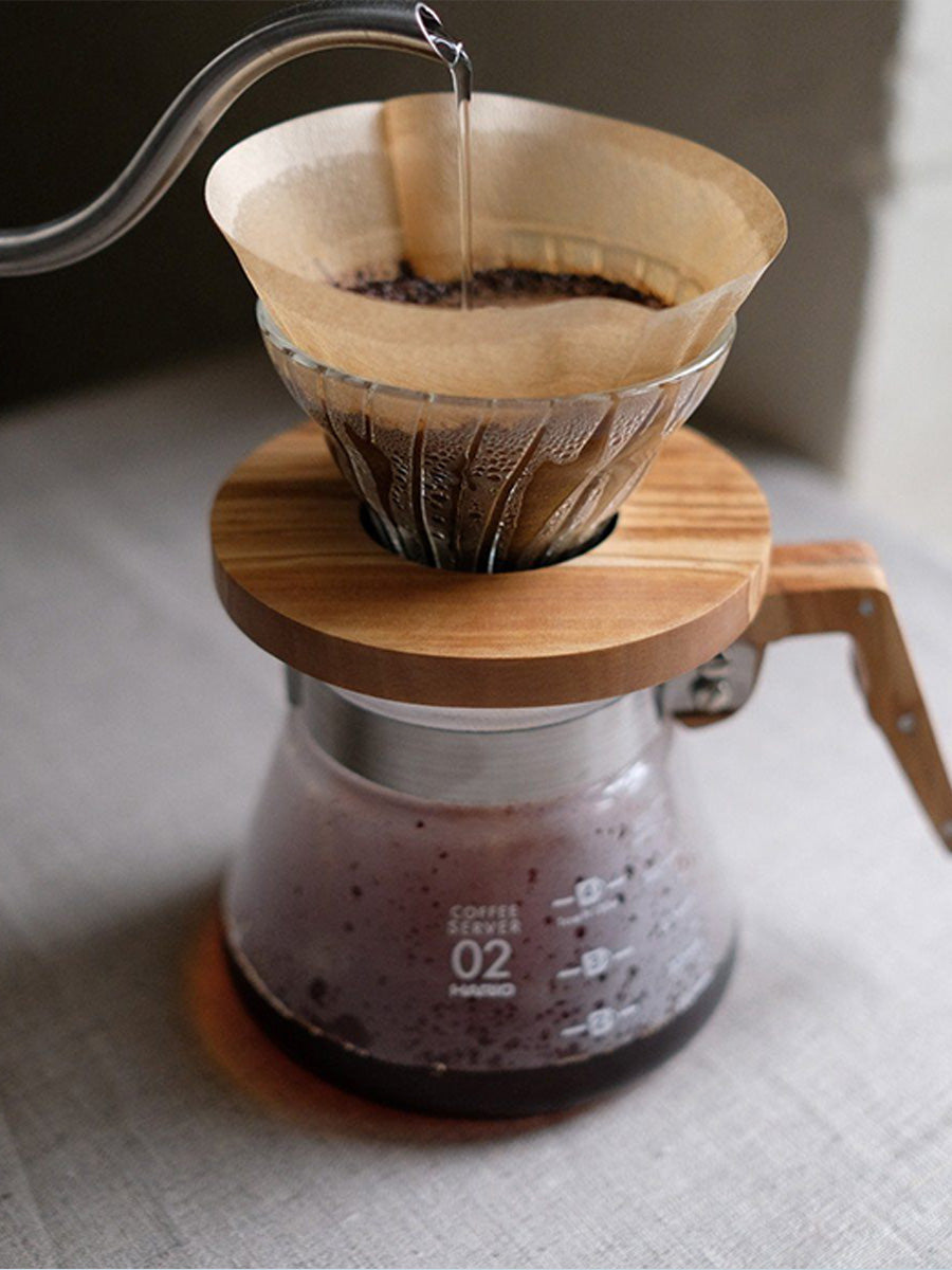 HARIO V60 Glass Dripper Olive Wood Base